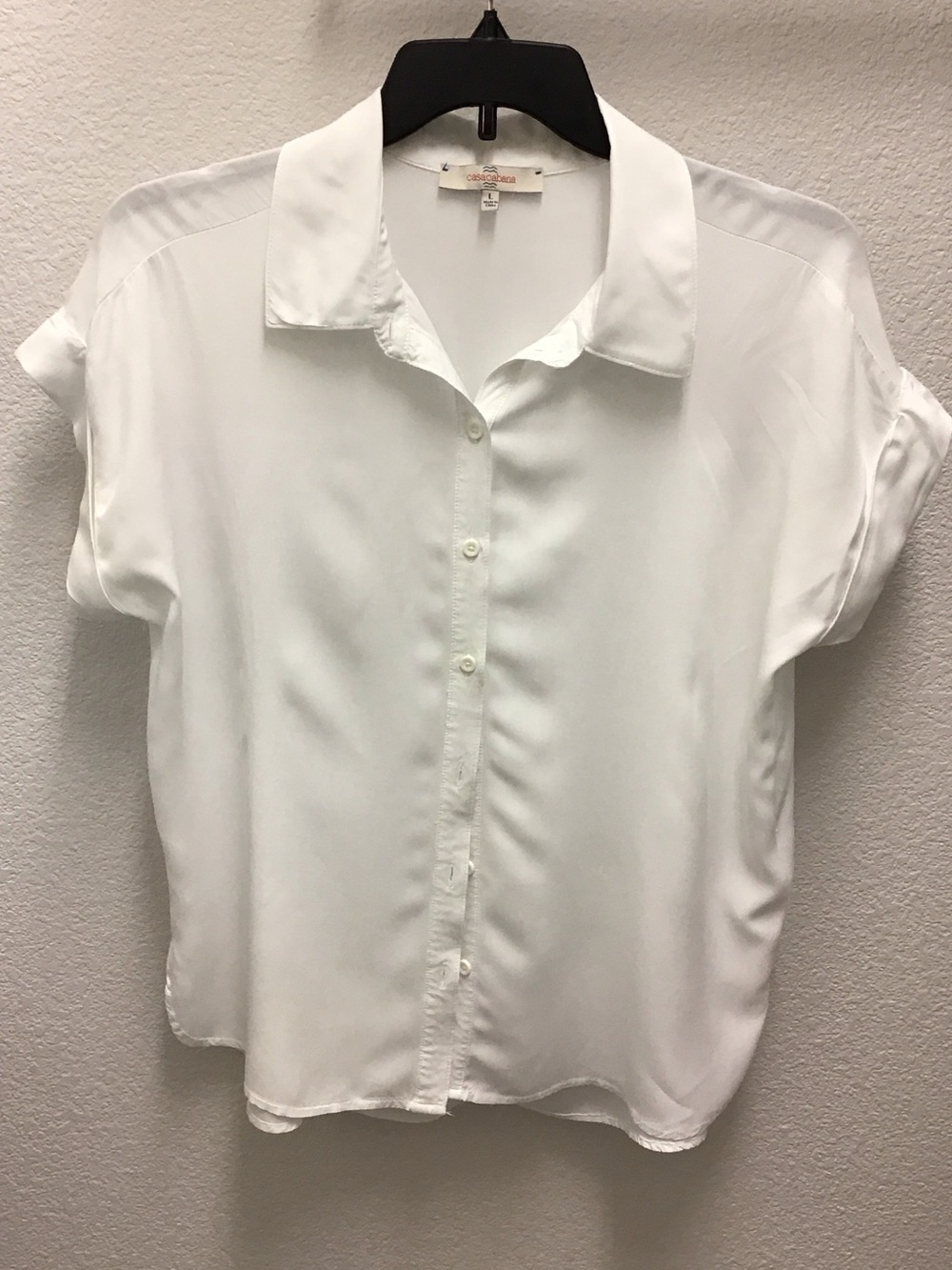 Women's White Short-Sleeve Button-Down Blouse - Casual Collared Top